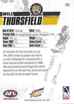 2008 Select AFL Classic #121 Will Thursfield Back